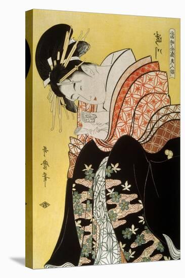 Beauty Takigawa from the Tea-House Ogi, Late 18th or Early 19th Century-Kitagawa Utamaro-Stretched Canvas