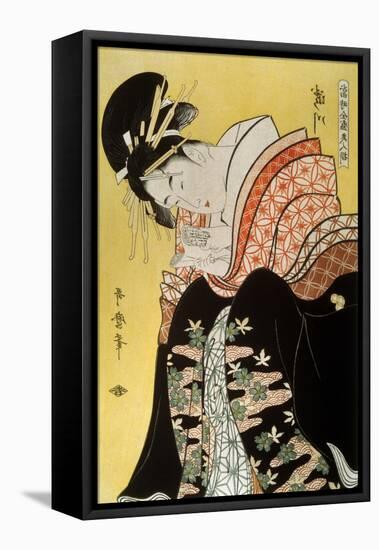 Beauty Takigawa from the Tea-House Ogi, Late 18th or Early 19th Century-Kitagawa Utamaro-Framed Stretched Canvas