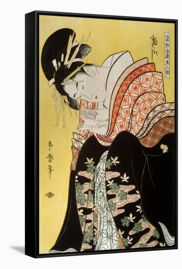 Beauty Takigawa from the Tea-House Ogi, Late 18th or Early 19th Century-Kitagawa Utamaro-Framed Stretched Canvas