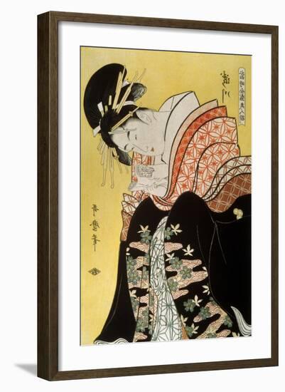 Beauty Takigawa from the Tea-House Ogi, Late 18th or Early 19th Century-Kitagawa Utamaro-Framed Giclee Print