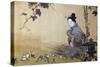 Beauty Watching Frogs at Play-Kyosai Kawanabe-Stretched Canvas