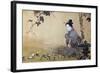 Beauty Watching Frogs at Play-Kyosai Kawanabe-Framed Giclee Print