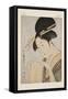 Beauty with a Hand Towel (Colour Woodblock Print)-Kitagawa Utamaro-Framed Stretched Canvas