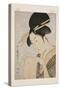 Beauty with a Hand Towel (Colour Woodblock Print)-Kitagawa Utamaro-Stretched Canvas