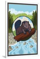 Beaver and River-Lantern Press-Framed Art Print