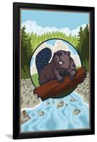 Beaver and River-Lantern Press-Framed Art Print