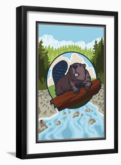 Beaver and River-Lantern Press-Framed Art Print