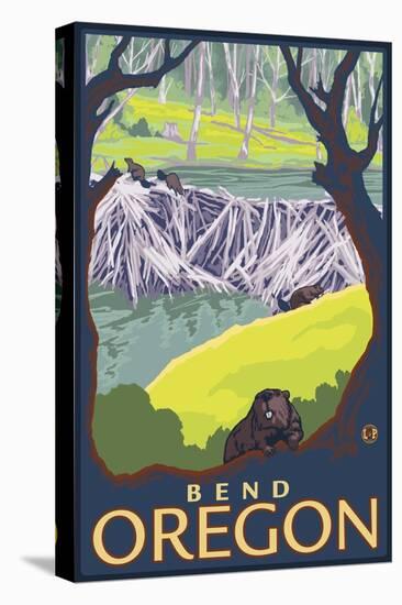 Beaver Family, Bend, Oregon-Lantern Press-Stretched Canvas