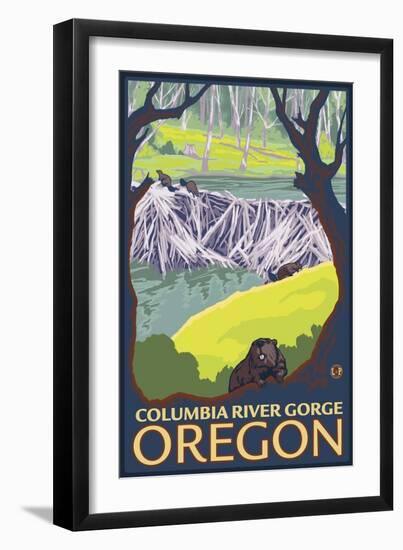 Beaver Family, Columbia River Gorge, Oregon-Lantern Press-Framed Art Print