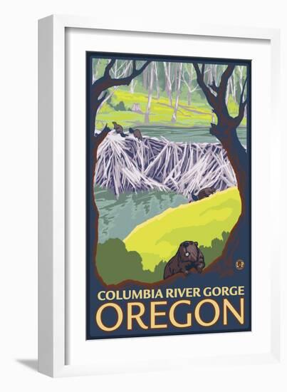 Beaver Family, Columbia River Gorge, Oregon-Lantern Press-Framed Art Print