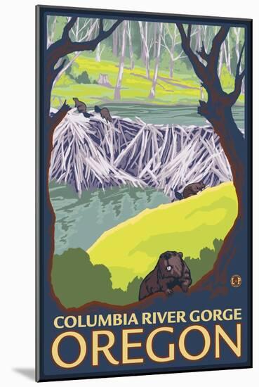 Beaver Family, Columbia River Gorge, Oregon-Lantern Press-Mounted Art Print