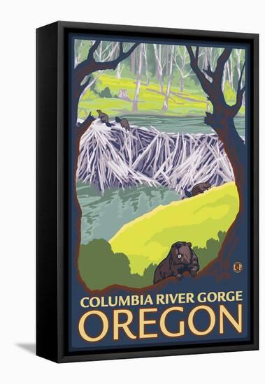 Beaver Family, Columbia River Gorge, Oregon-Lantern Press-Framed Stretched Canvas