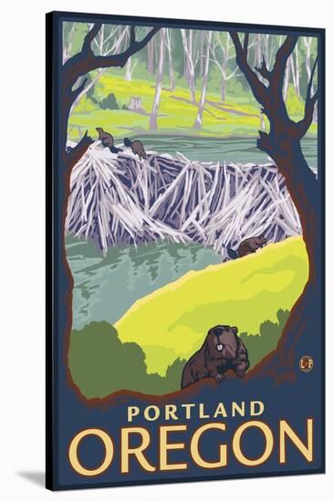 Beaver Family, Portland, Oregon-Lantern Press-Stretched Canvas