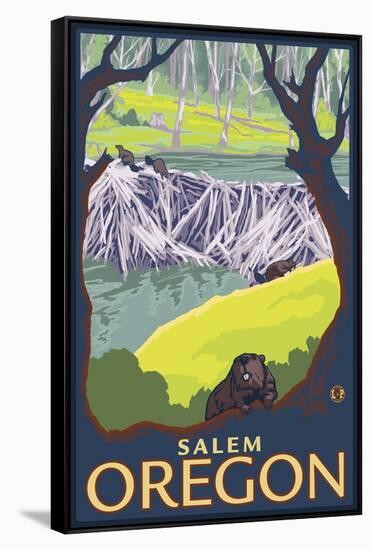 Beaver Family, Salem, Oregon-Lantern Press-Framed Stretched Canvas