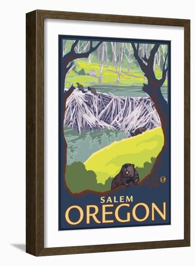 Beaver Family, Salem, Oregon-Lantern Press-Framed Art Print