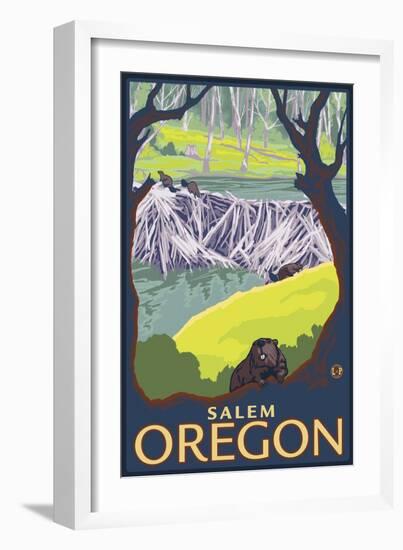 Beaver Family, Salem, Oregon-Lantern Press-Framed Art Print