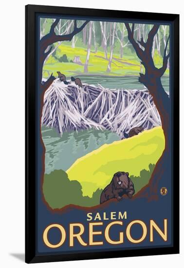 Beaver Family, Salem, Oregon-Lantern Press-Framed Art Print