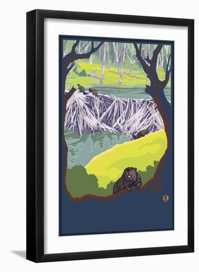 Beaver Family-Lantern Press-Framed Art Print