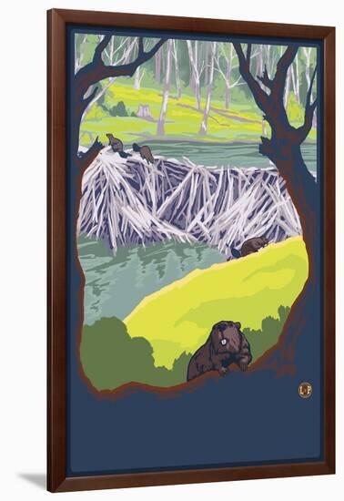 Beaver Family-Lantern Press-Framed Art Print