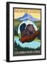 Beaver & Mt. Hood, Columbia River Gorge, OR-Lantern Press-Framed Art Print