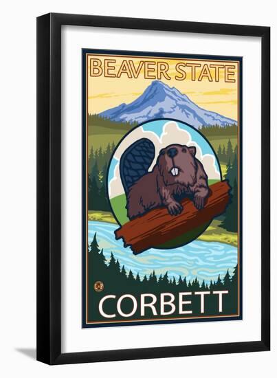 Beaver & Mt. Hood, Corbett, Oregon-Lantern Press-Framed Art Print