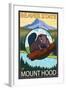 Beaver & Mt. Hood, Oregon-Lantern Press-Framed Art Print