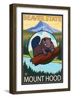 Beaver & Mt. Hood, Oregon-Lantern Press-Framed Art Print