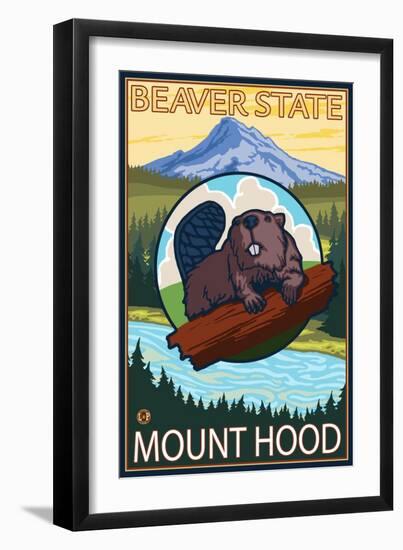 Beaver & Mt. Hood, Oregon-Lantern Press-Framed Art Print
