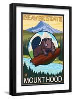 Beaver & Mt. Hood, Oregon-Lantern Press-Framed Art Print