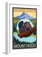 Beaver & Mt. Hood, Oregon-Lantern Press-Framed Art Print