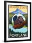 Beaver & Mt. Hood, Portland, Oregon-Lantern Press-Framed Art Print