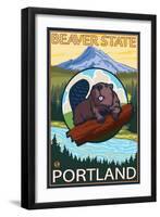 Beaver & Mt. Hood, Portland, Oregon-Lantern Press-Framed Art Print