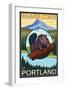 Beaver & Mt. Hood, Portland, Oregon-Lantern Press-Framed Art Print