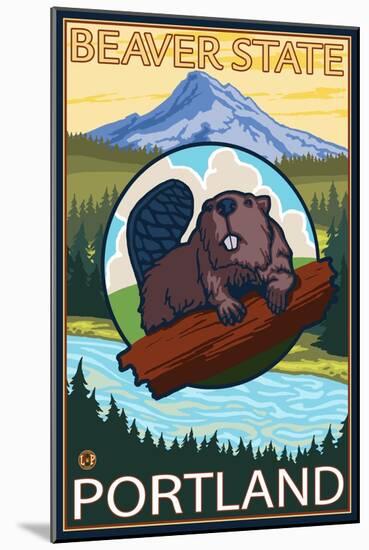 Beaver & Mt. Hood, Portland, Oregon-Lantern Press-Mounted Art Print