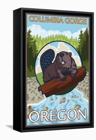 Beaver & River, Columbia Gorge, Oregon-Lantern Press-Framed Stretched Canvas