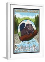 Beaver & River, Columbia Gorge, Oregon-Lantern Press-Framed Art Print