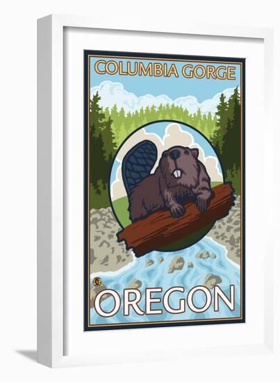Beaver & River, Columbia Gorge, Oregon-Lantern Press-Framed Art Print