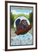 Beaver & River, Columbia Gorge, Oregon-Lantern Press-Framed Art Print