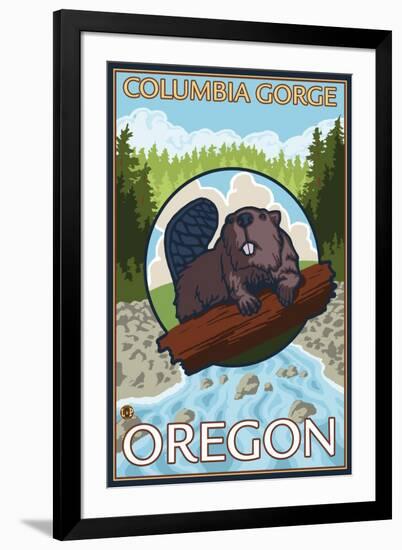 Beaver & River, Columbia Gorge, Oregon-Lantern Press-Framed Art Print