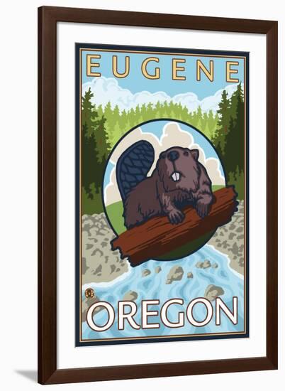 Beaver & River, Eugene, Oregon-Lantern Press-Framed Art Print