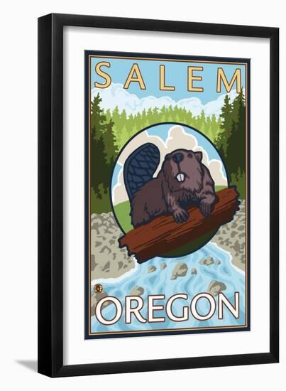 Beaver & River, Salem, Oregon-Lantern Press-Framed Art Print