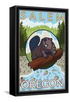 Beaver & River, Salem, Oregon-Lantern Press-Framed Stretched Canvas