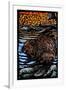 Beaver - Scratchboard-Lantern Press-Framed Art Print