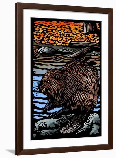 Beaver - Scratchboard-Lantern Press-Framed Art Print