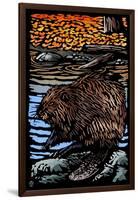 Beaver - Scratchboard-Lantern Press-Framed Art Print