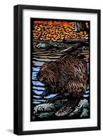 Beaver - Scratchboard-Lantern Press-Framed Art Print