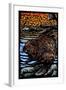 Beaver - Scratchboard-Lantern Press-Framed Art Print