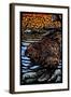 Beaver - Scratchboard-Lantern Press-Framed Art Print