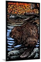 Beaver - Scratchboard-Lantern Press-Mounted Art Print