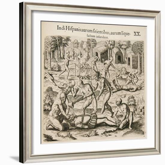 Because the Spanish Thirst for Gold, the Indians Pour Liquid Gold into Them-Theodor de Bry-Framed Giclee Print